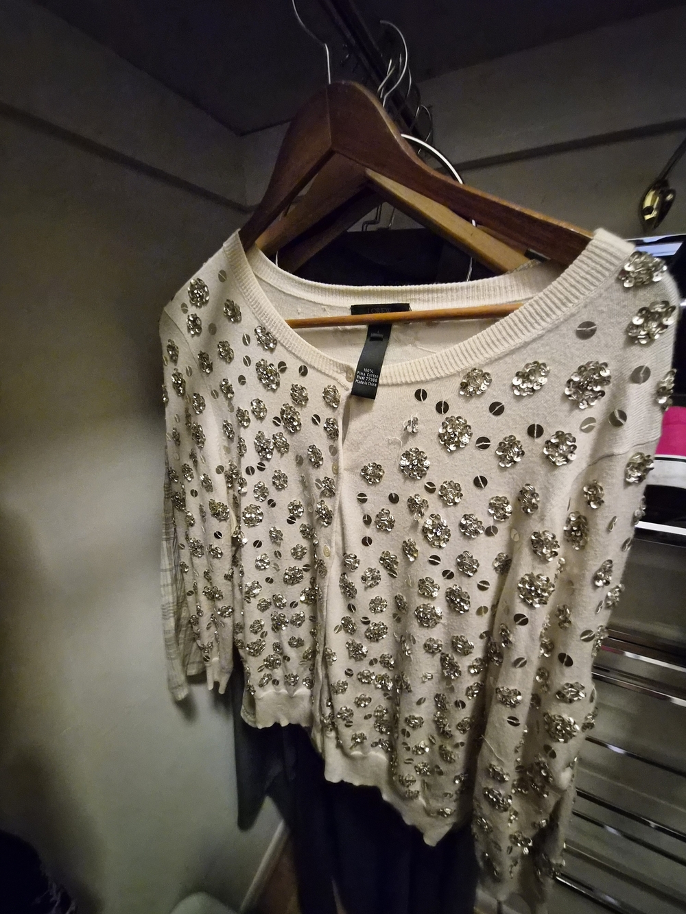 J. Crew Cream Embellished Button-Front Cardigan